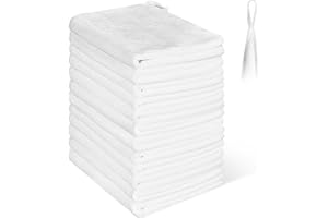 ZHAYAO 12 Pack Microfiber Wash Cloth, 12x12 Inch Highly Absorbent and Soft Feel Fingertip Towels, Machine Washable Washcloths for Bathroom, Gym, Hotel, Spa and Kitchen, Convenient Hook, White
