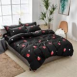 Loussiesd Red Strawberry Duvet Cover Set 3pc Kids Reversible Black Polyester view 4