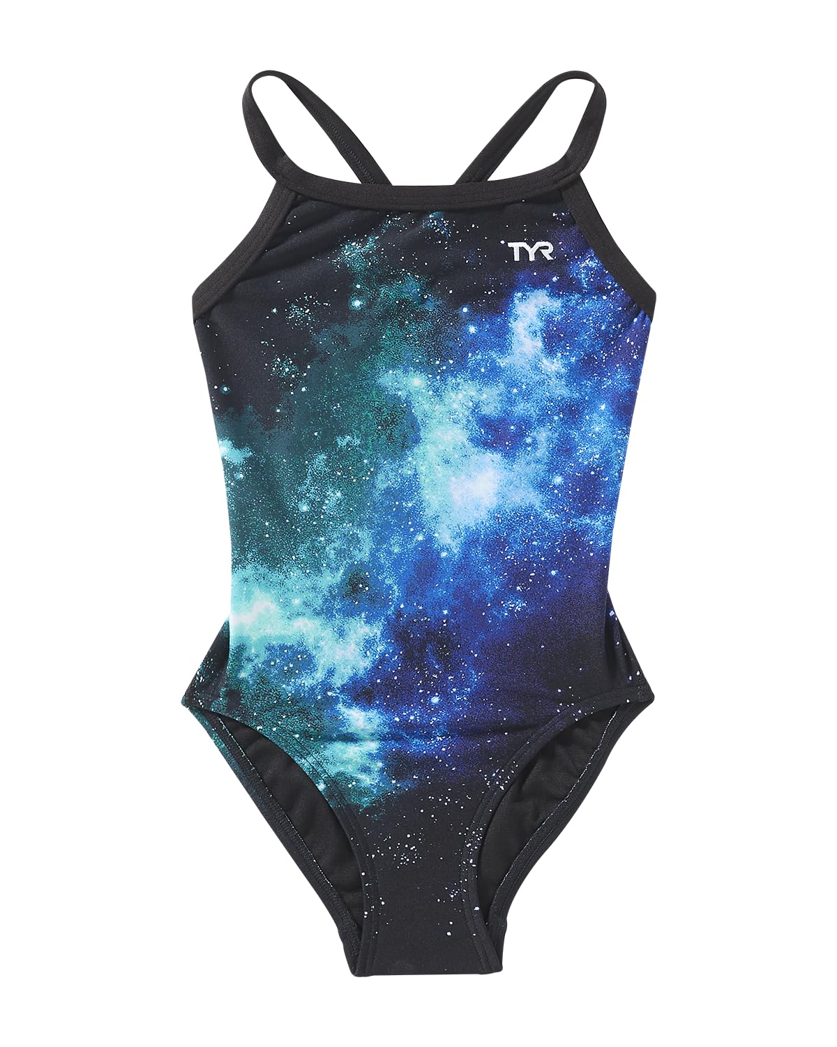 TYR Girls’ Durafast Elite Diamondfit Swimsuit, Blue/Green/Starborne, 22