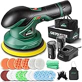 BATOCA - Cordless Car Buffer Polisher - 2pcs 2.0Ah 12V Lithium-ion Rechargeable Battery Powered Brushless Polisher with 6 Variable Speed, DA Orbital Buffer for Car Detailing, Polishing, Waxing