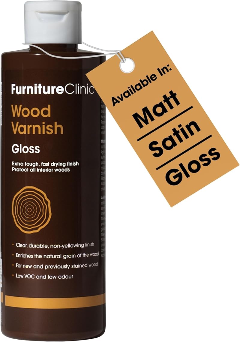 Furniture Clinic Wood Varnish 250ml Gloss Clear Fast Dry Low Odour Water-Based