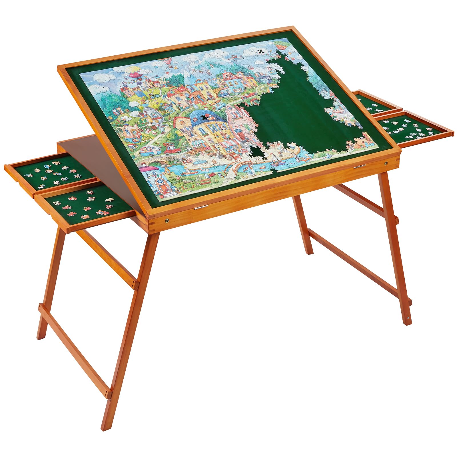 Photo 1 of 1500 Piece Wooden Jigsaw Puzzle Table with Drawers and Cover, Adjustable Puzzle Board with Foldable Legs, Portable Tilted Puzzle Easel for Adults, Velvet-Lined Tabletop and Drawers, Heavy Duty