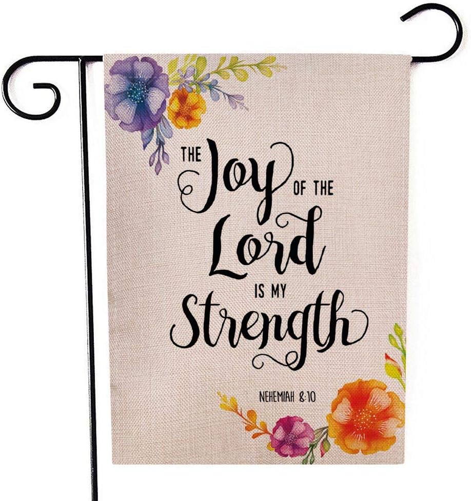 Gesmatic Garden Flag Christmas, Garden Flag Christmas 12.5 X 18 Joy The Lord My Strength Scripture Typography Design Farmhouse Burlap Yard Outdoor Decoration for Homes, Yards and Gardens