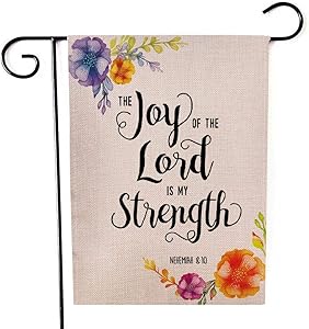 Gesmatic Garden Flag Christmas, Garden Flag Christmas 12.5 X 18 Joy The Lord My Strength Scripture Typography Design Farmhouse Burlap Yard Outdoor Decoration for Homes, Yards and Gardens