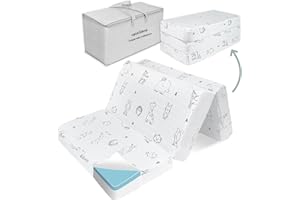 Cocellona Trifold Pack and Play Mattress, 38x26 Dual Sided Memory Foam Baby Mattress for Pack n Play, Portable Foldable Pack Play Mattresses with Breathable Animal Cover & Travel Bag