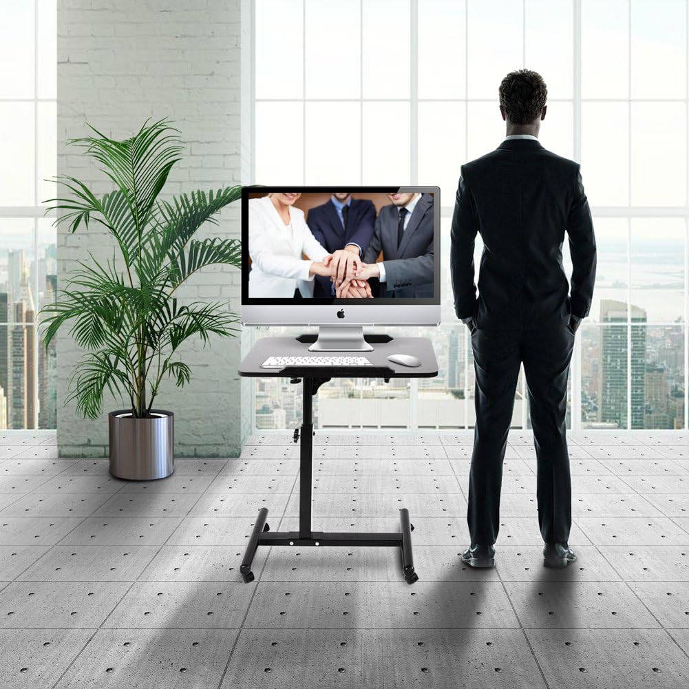 Qwork Overbed Table Laptop Desk Cart Hospital Bed Desk Swivel Table Mobile Height and Angel Adjustable 360° and 180° Tilt Spliting Laptop Table (Black Walnut): Home Audio & Theater