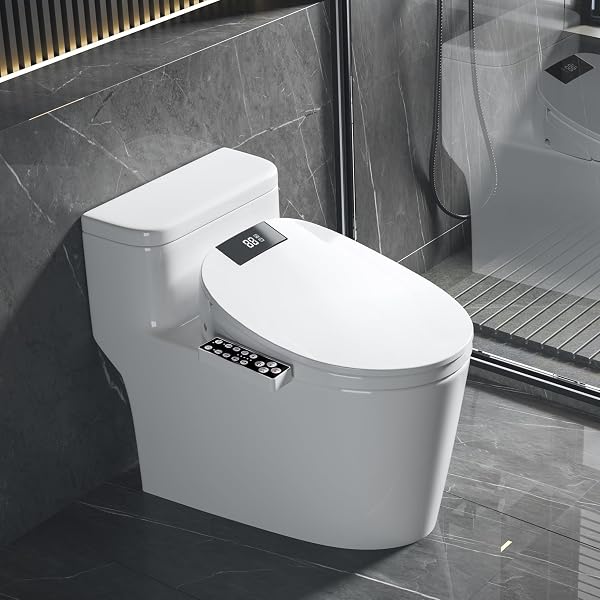XCQQ ELECTRIC HEATED BIDET TOILET SEAT WITH WARM WATER WASH, WARM AIR DRYER, SOFT CLOSED LID, NIGHT LIGHT, LED DISPLAY, TOILET SEAT WITH BIDET REQUIRES OUTLET – ROUND