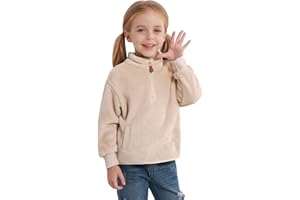 URMAGIC 3-9Y Girls Winter Casual Fleece Half Zipper Hoodie Sweatshirt Long Sleeve Stand Collar Jacket Holiday Pullover Top