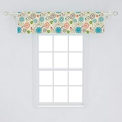 Ambesonne Floral Window Valance, Retro Doodle