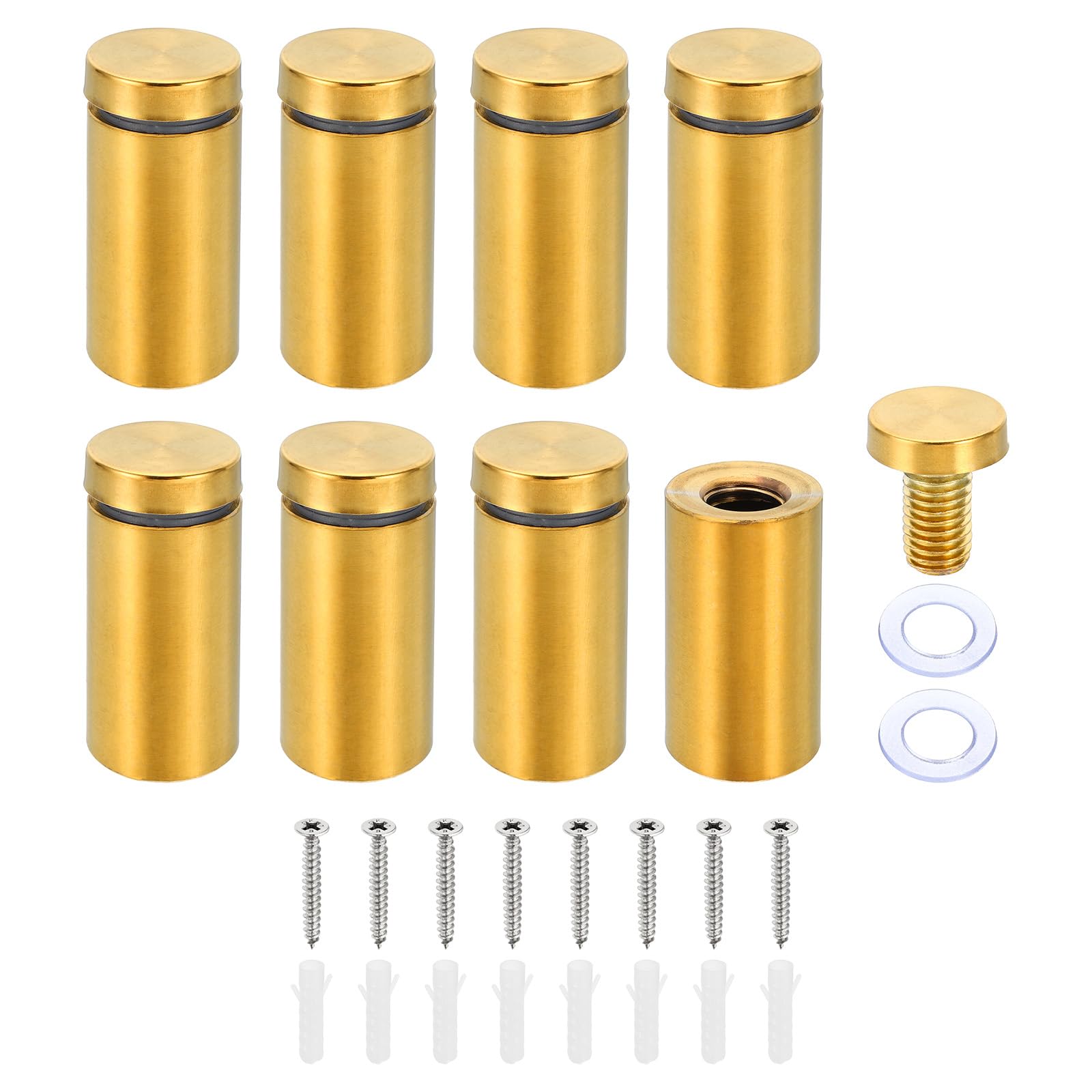 PATIKIL 3/4 x 1.6 Inch Sign Standoff Screws, 8 Set Stainless Steel Wall Standoff Mounting Hardware Advertising Glass Nail for Hanging Acrylic Picture Frame Acrylic Panel, Gold