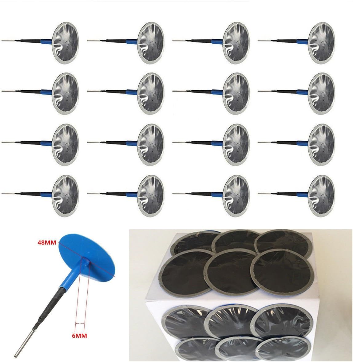 SRXTZM Car Motorcycle Truck Tire Repair Kit Tyre Puncture Repair Wired 6mm Mushroom Plug Patch - Box of 24 (46mmx6mm)