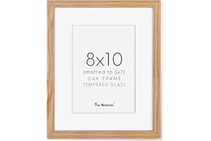 FUN MEMORIES 8x10 Picture Frame Wood, 8 x 10 Photo Frame for Wall & Tabletop Display, 8 by 10 Frames Made of Solid Oak Wood, Real Glass 8" x 10" Picture Frame, 8x10 Matted Frame for 5x7, Natural Oak Color, 1 Pack
