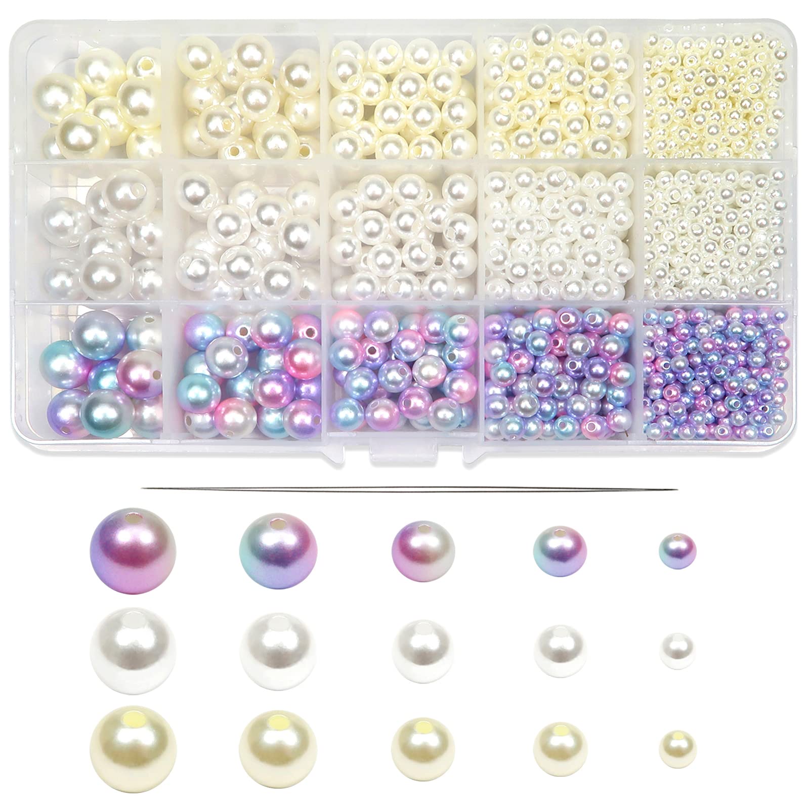 TOAOB Pearl Beads Acrylic Beads 4mm 6mm 8mm 10mm 12mm 3 Colours Round Loose Imitation Pearls for Craft Decoration Jewellery Making