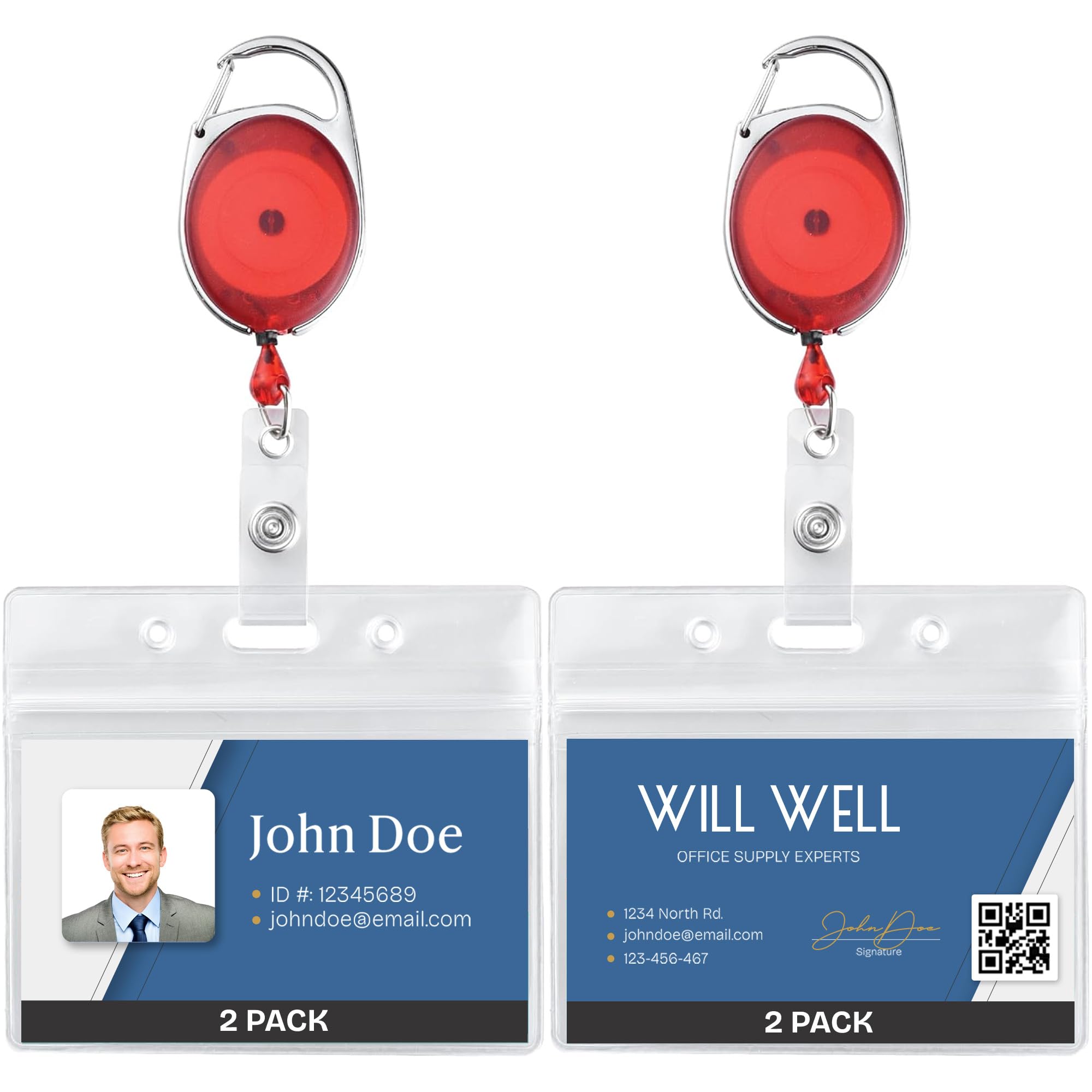 Will Well ID Badge Holders with Clip and Keyring