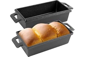 2 in 1 Cast Iron Bread Pan with Lid, 9×5 Inch Loaf Pan for Homemade Loaves, Dutch Oven Function, Ideal for Yeast Recipes, Bak