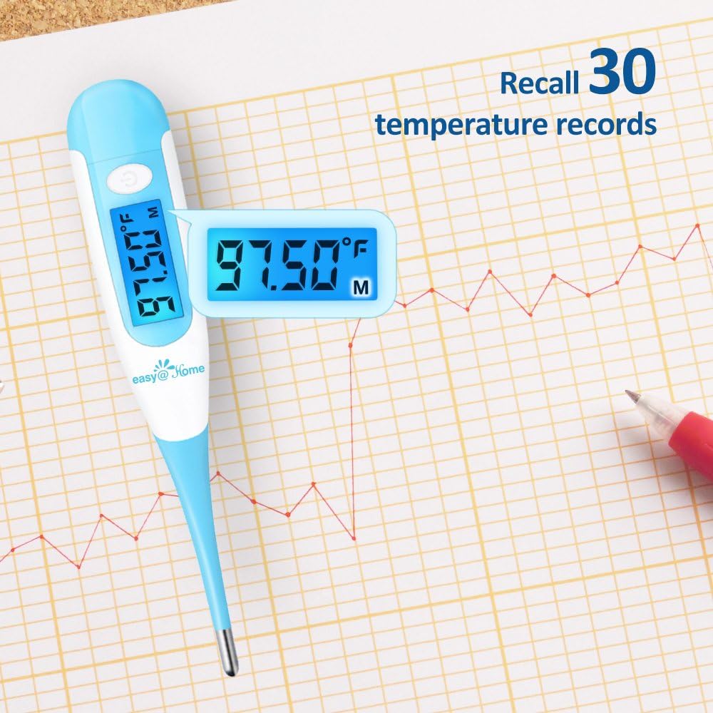 Easy@Home Digital Basal Thermometer with Blue Backlight LCD Display, 1/100th Degree High Precision and Memory Recall, Upgraded EBT-100B(Blue): Health & Personal Care