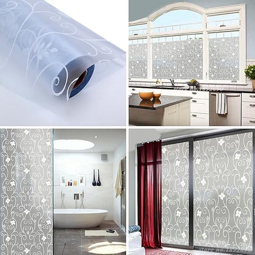 Amazon Com Adv One Window Film Frosted Flower Pattern Privacy