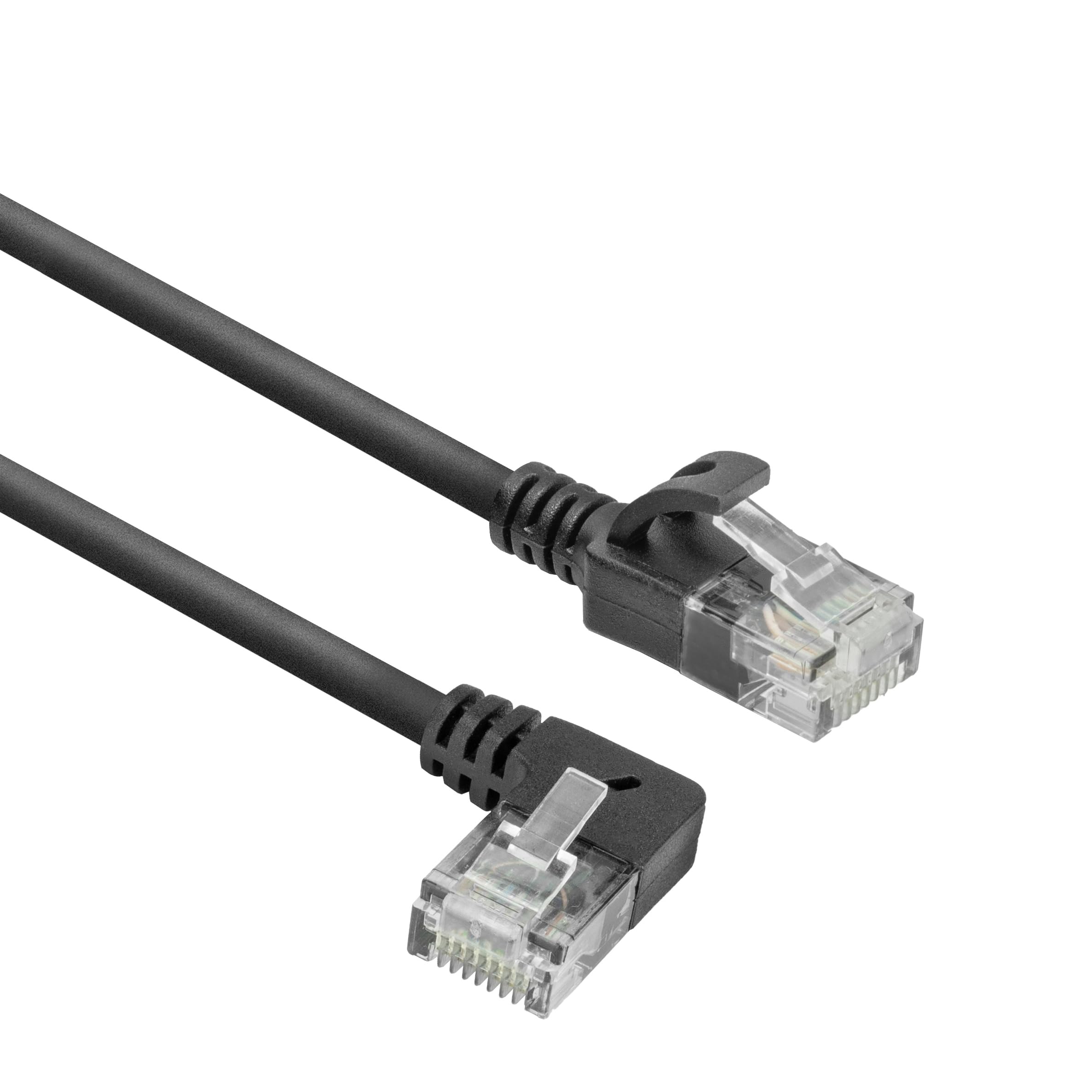 ACT CAT6A Network Cable 90° Angled Upwards, U/UTP LSZH LAN Cable Thin 3.6 mm Slimline, Flexible Ethernet Cable with RJ45 Connector, for Use in Data Centres, 1.5 Metres, Left