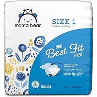 Amazon Brand - Mama Bear Best Fit Diapers Size 1, 54 Count, Bears Print [Packaging May Vary]