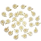 Honbay 30PCS Enamel Daisy Flower Charm Pendant for Jewelry Making or DIY Crafts