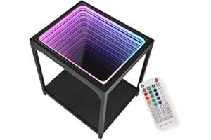 FUSLITE Infinity Mirror Light Table, Coffee Tables for Living Room, with 3D Infinity Illusion Mirror, RGB Side Table, with Tunnel Light, Unique Coffee Table, with Futuristic Decor, for Bedroom, Party