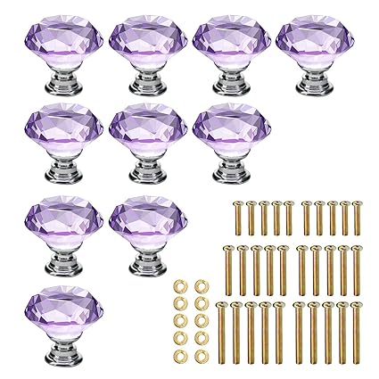 Keiva 10pcs Diamond Shape Crystal Glass 30mm Drawer Knob Pull