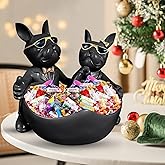 Huhote Bulldog Candy Bowl Decor,Heart-shaped Key Holder Bowl Candy Dish, Bulldog Lovers Accessories, Resin Bulldog Statue for Office Desk Home Decor Figurines Entryway Table Decor(Black)