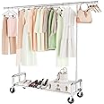 Simple Trending Heavy Duty Clothing Clothes Rack with Wheels for Hanging, Metal Rolling Garment Rack Organizer Load 500 LBS, Chrome