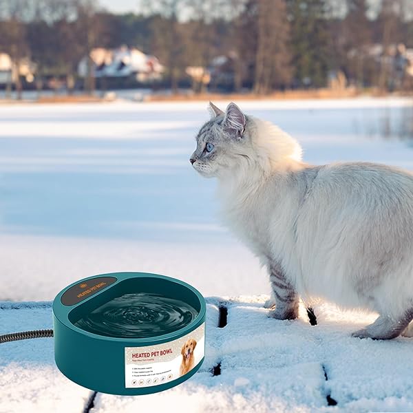 NAMSAN HEATED WATER BOWL FOR OUTDOOR CATS, 2.2L HEATED DOG BOWL, PROVIDES DRINKABLE WATER IN WINTER, HEATED PET DRINKER FOR CHICKENS RABBITS BIRDS BATH, LIVESTOCK THERMAL WATERING TROUGH