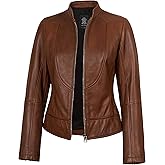 WECNOM Women's Leather Jackets - Moto Jacket Women Winter Fashion | Amy Cognac, XL