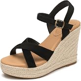 IDIFU Espadrille Platform Wedge Sandals for Women | 4 Inch Ankle Strap Open Toe Wedges Comfortable Casual Dressy Summer Wedding Prom Work Beach Cute High Heel Wedges Heels