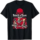 Attack on Titan 3 Main Characters Red Background Anime T-Shirt