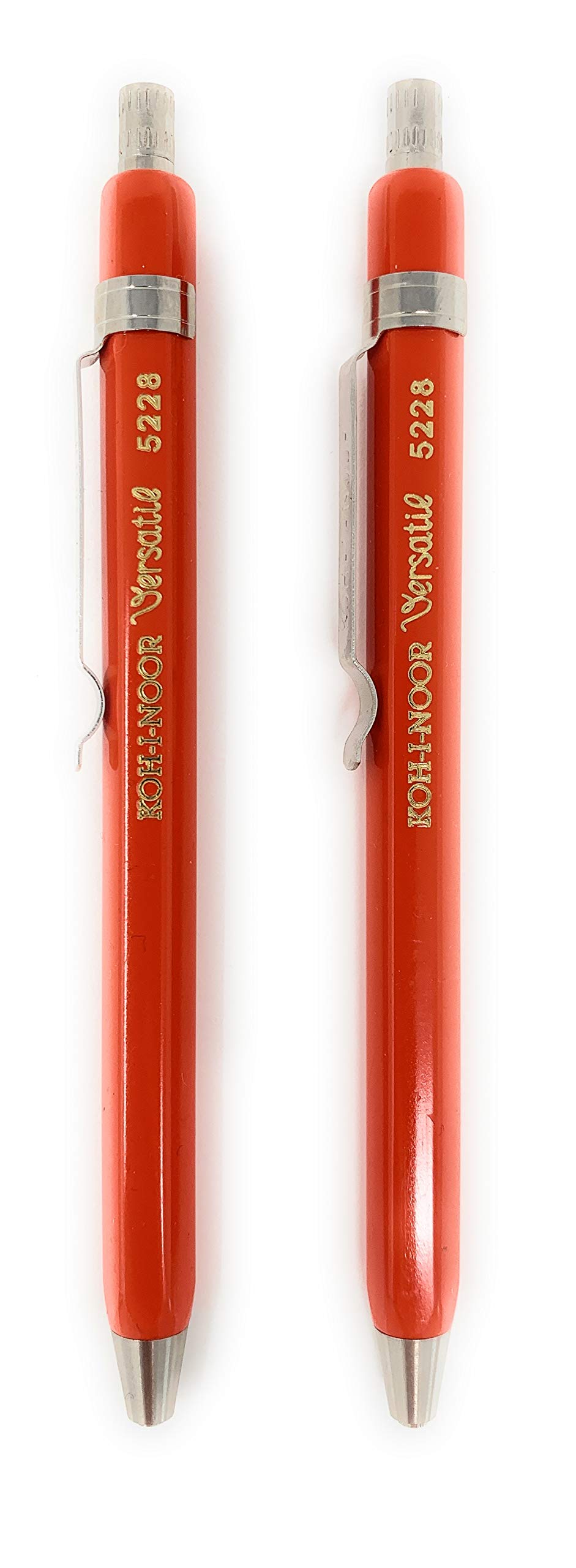 KOH-I-NOOR Versatil 5228 - Set of 2, Metal Mechanical Pencils with Sharpener, Lead 2mm - red