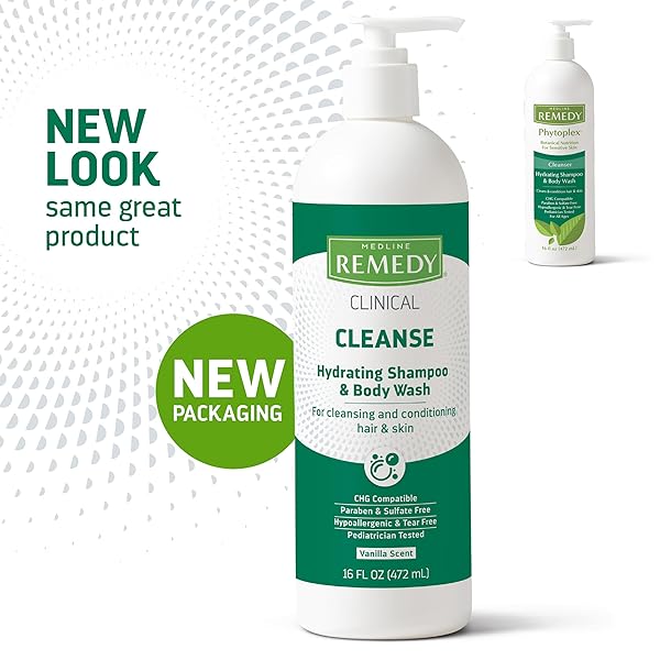 MEDLINE REMEDY CLINICAL HYDRATING SHAMPOO & BODY WASH (16 FL OZ), VANILLA SCENT, CLEANSER, NO-RINSE, ADULTS, KIDS, SHOWER OR BEDSIDE, DIMETHICONE, SULFATE FREE