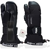 devembr Three-Finger Ski Gloves with Wrist Guards, Warm Snowboarding Gloves (Black/Gray)