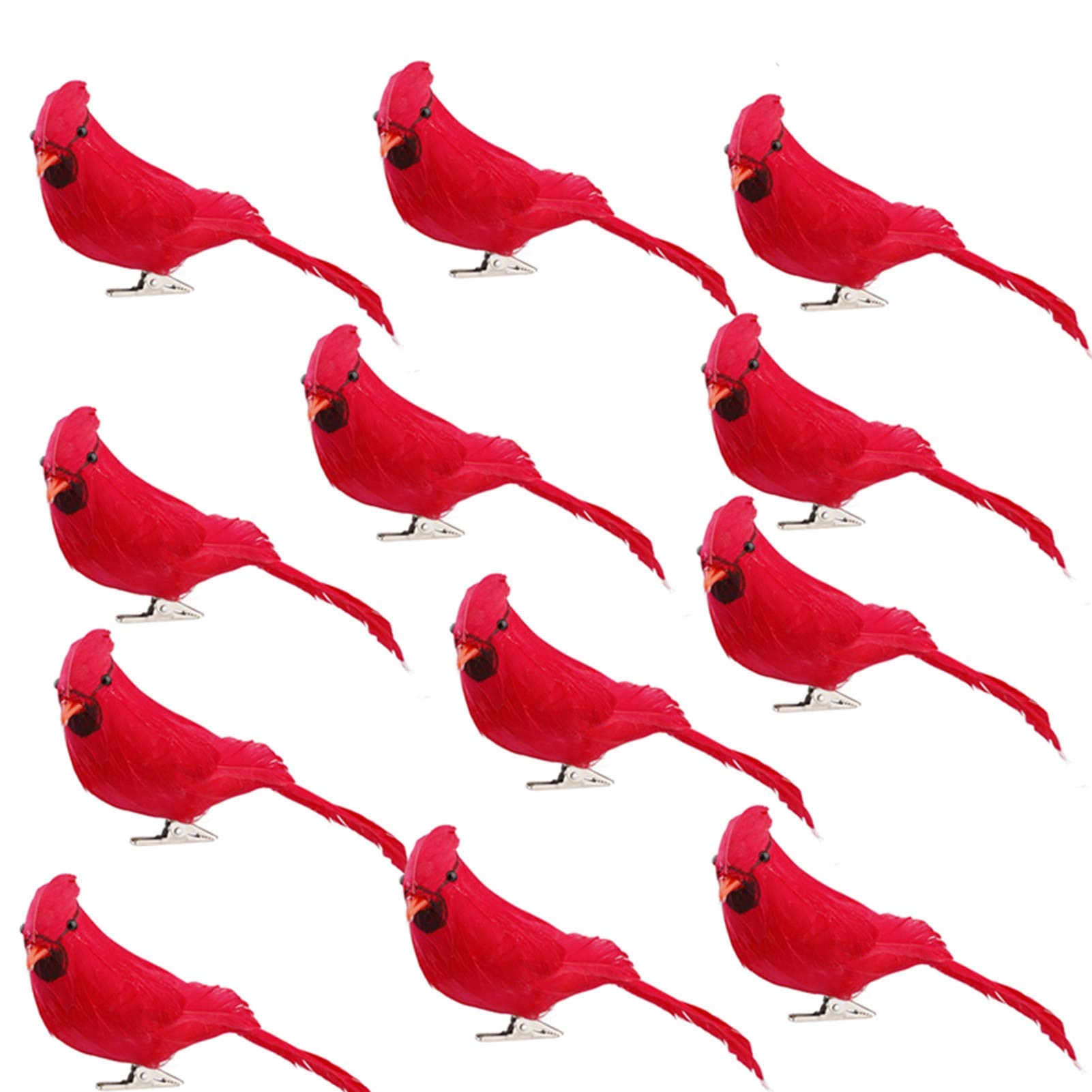 FGASAD 12Pack Artificial Red Cardinal Birds, Simulation Feathers Foam Birds with Metal Clip, Christmas Tree Ornament Crafts Decorations