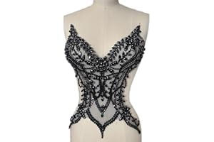 SUCCI SHAN Rhinestones Beaded Bodice Applique Glass Patch Easy to use for Wedding Evening Dance Dress Decoration (Black)