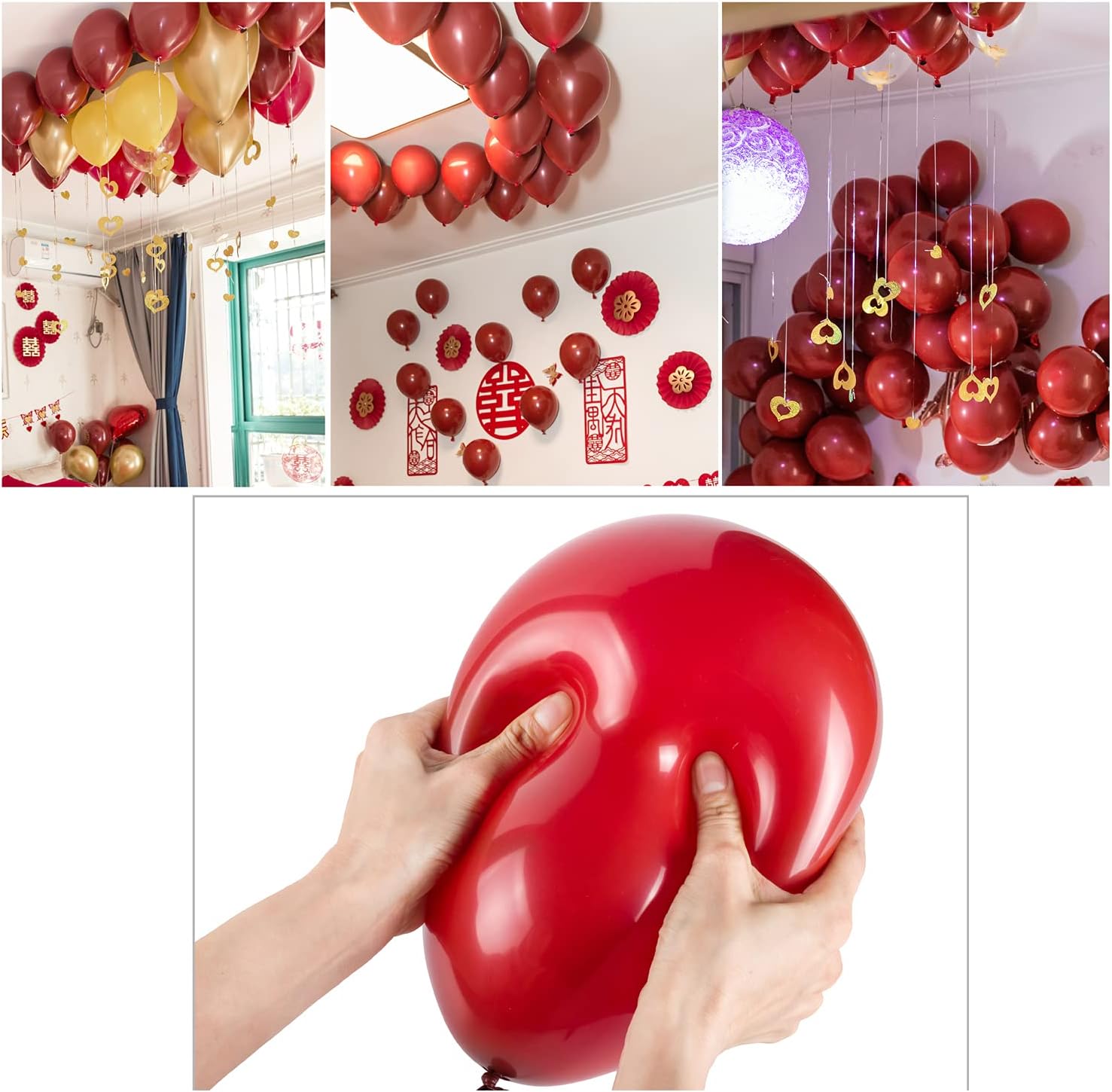 100 pcs Ruby Red Latex Party Balloons,10inch Premium Helium Quality Red Balloons Red Shiny Latex Balloons for Party Supplies and Decorations(with Red Ribbon): Toys & Games