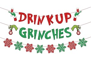 HYELNHUA Drink Up Grinches Banner,Grinches Christmas Decorations,Merry Christmas Banner,Grinches Decorations,Winter Holiday Garland Photo Props Banner,Christmas Party Decorations
