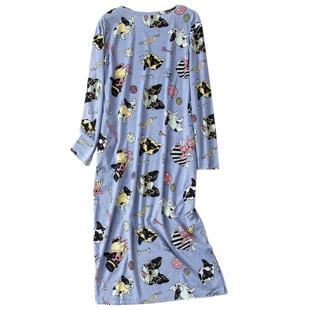 ENJOYNIGHT Women\'s Cotton Sleepwear Nightgown Long Sleeves Print Sleep Dress With Pockets (Puppy, Large)