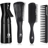 BRUSHZOO Hair Brush Set for Women, Men, and Kids - Detangling Brushes for Curly and Natural 3/4abc Hair, Wide Tooth Comb, Detangler Brush, and Hair Spray Bottle