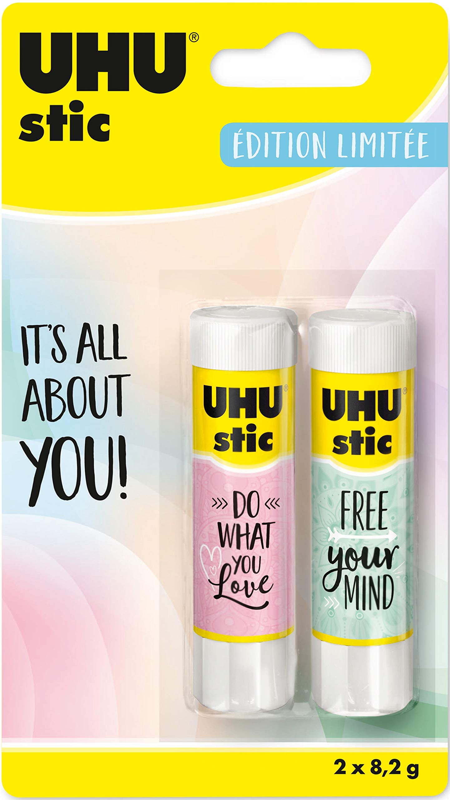 UHU Stic Solvent Glue Stick, 21 g, Pack of 2, White, Pastel