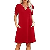 RUMIA V-Neck Summer Casual Sundress for Women- Short Sleeve Swing Beach Dress with Pockets (S-3XL)
