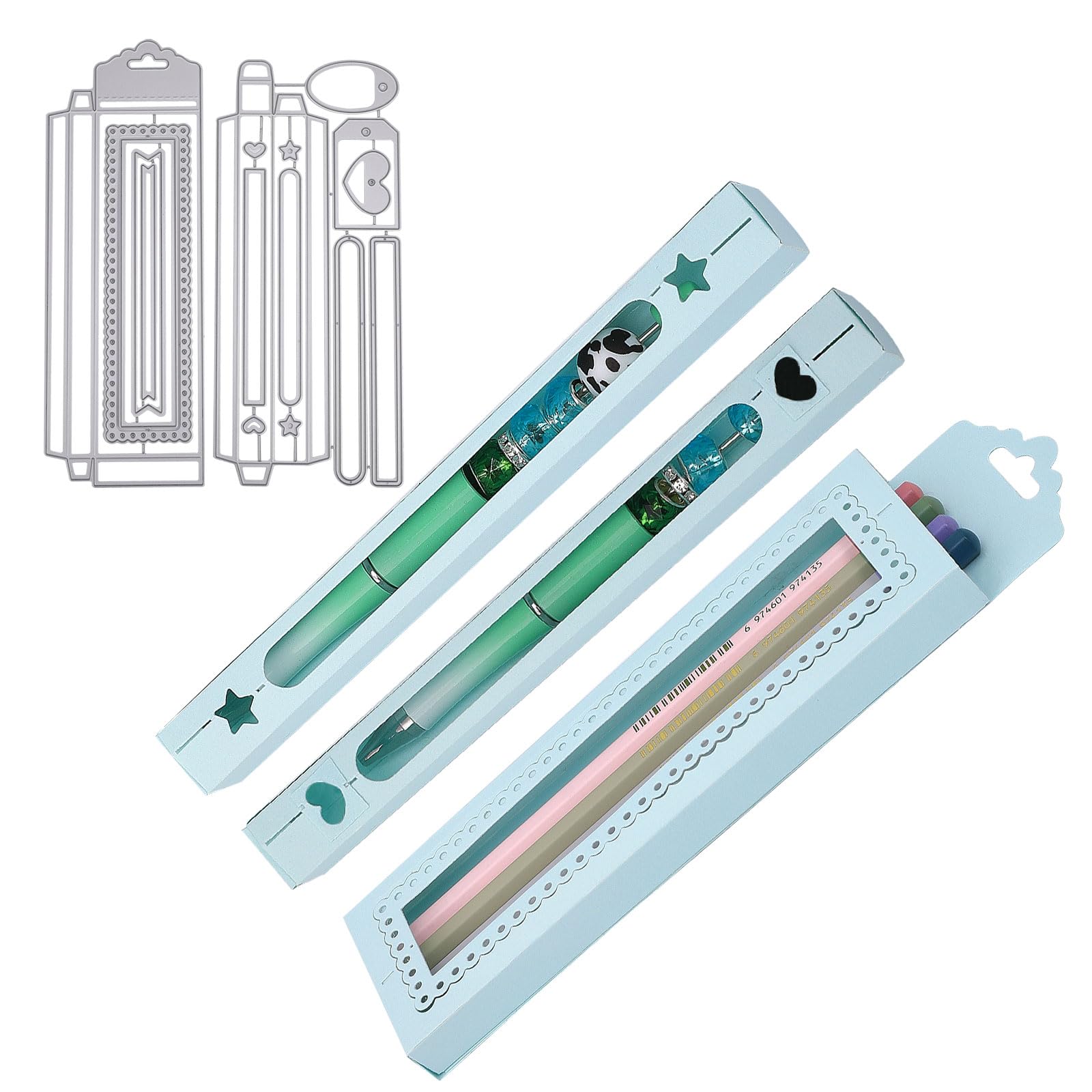 GLOBLELAND 3D Pen Box Frame Cutting Dies Metal Label Frame Die Cuts Embossing Stencils Template for Paper Card Making Decoration DIY Scrapbooking Album Craft Decor