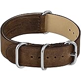 WOCCI 20mm One-piece Watch Band for Men, Top Grain Leather, Brushed Hardware (Retro Brown)