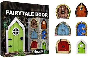 Littryee 6 Pieces Fairy Door Kit, Miniature Fairy Doors, Wooden Miniature Fairy Doors Craft Kit, Fairy Garden Accessories, Multi-Color Door Fairy Doors for Outdoor Trees Wall