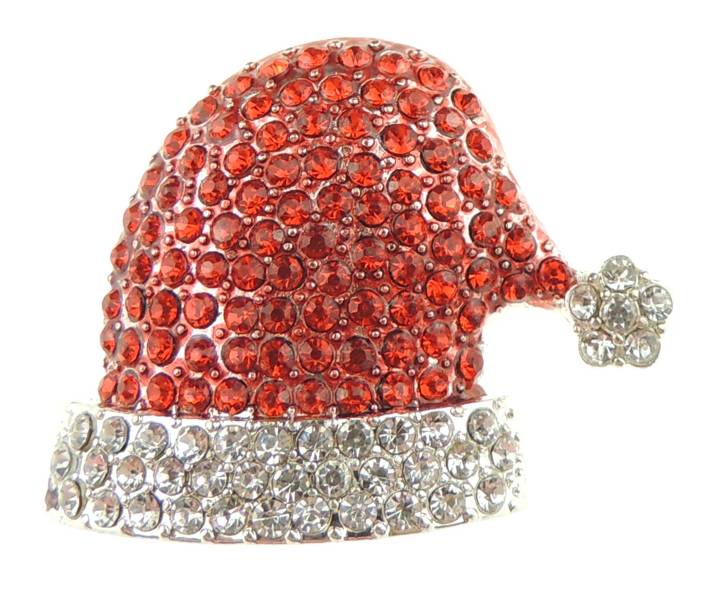 Sparkly Diamante Crystal Red & White Christmas Festive Santa Hat Brooch