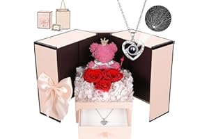 digi marker Preserved Rose Moss Bear with I Love You Necklace Rose Gifts for Women Girlfriend Wife Mom Grandma Birthday Christmas Valentines Mothers Day Anniversary Wedding Thanksgiving