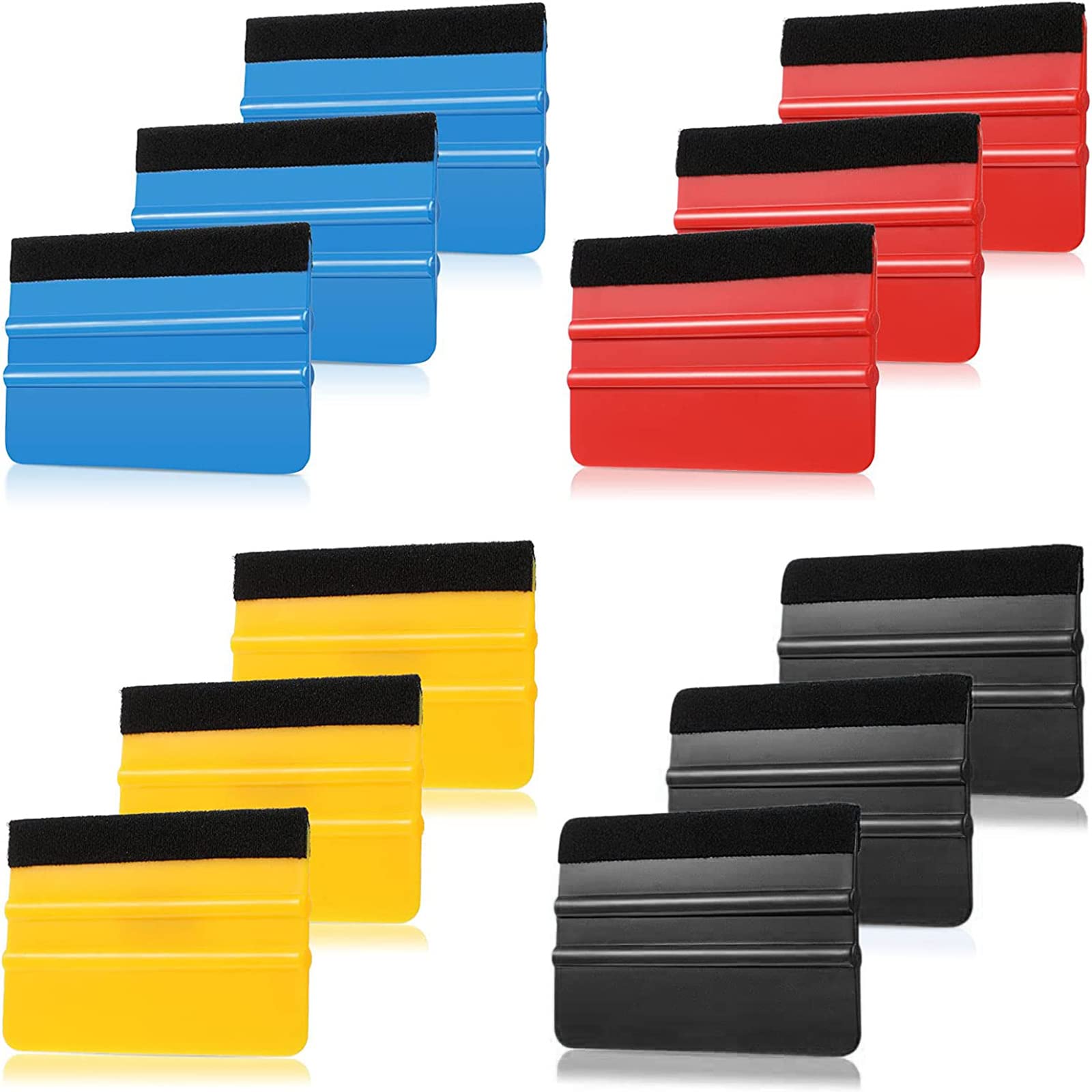 Photo 1 of Frienda 12 Pieces Plastic Felt Edge Squeegee Tool Vinyl 4 Inch Felt Squeegee Applicator Tool Scraper Tool with Soft Cloth for Car Vinyl Wrap, Window Tint, Wallpaper, Decal Sticker