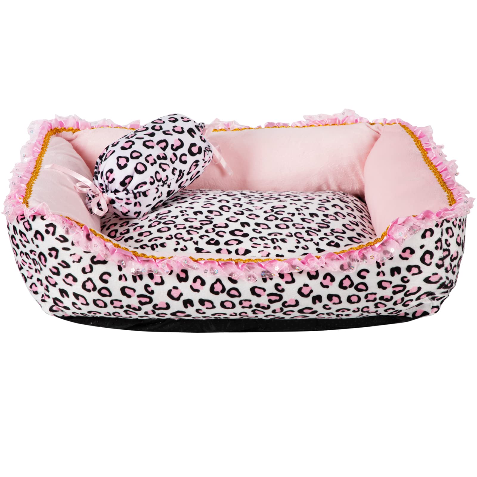 Photo 1 of Gigreinc Dog Bed for Small Dogs - Cute Pink Leopard Dog Bed,Cat Beds for Indoor Cats Washable - Square Shape Cat Dog Sofa Bed Pet House Nest Cave(L, 22.0" L x 17.0" W x 6.0" Th